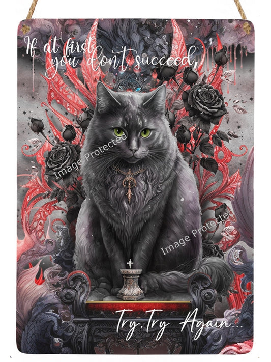 Fantasy Cat Art Sign: Motivational King Cat Hanging Metal Decor