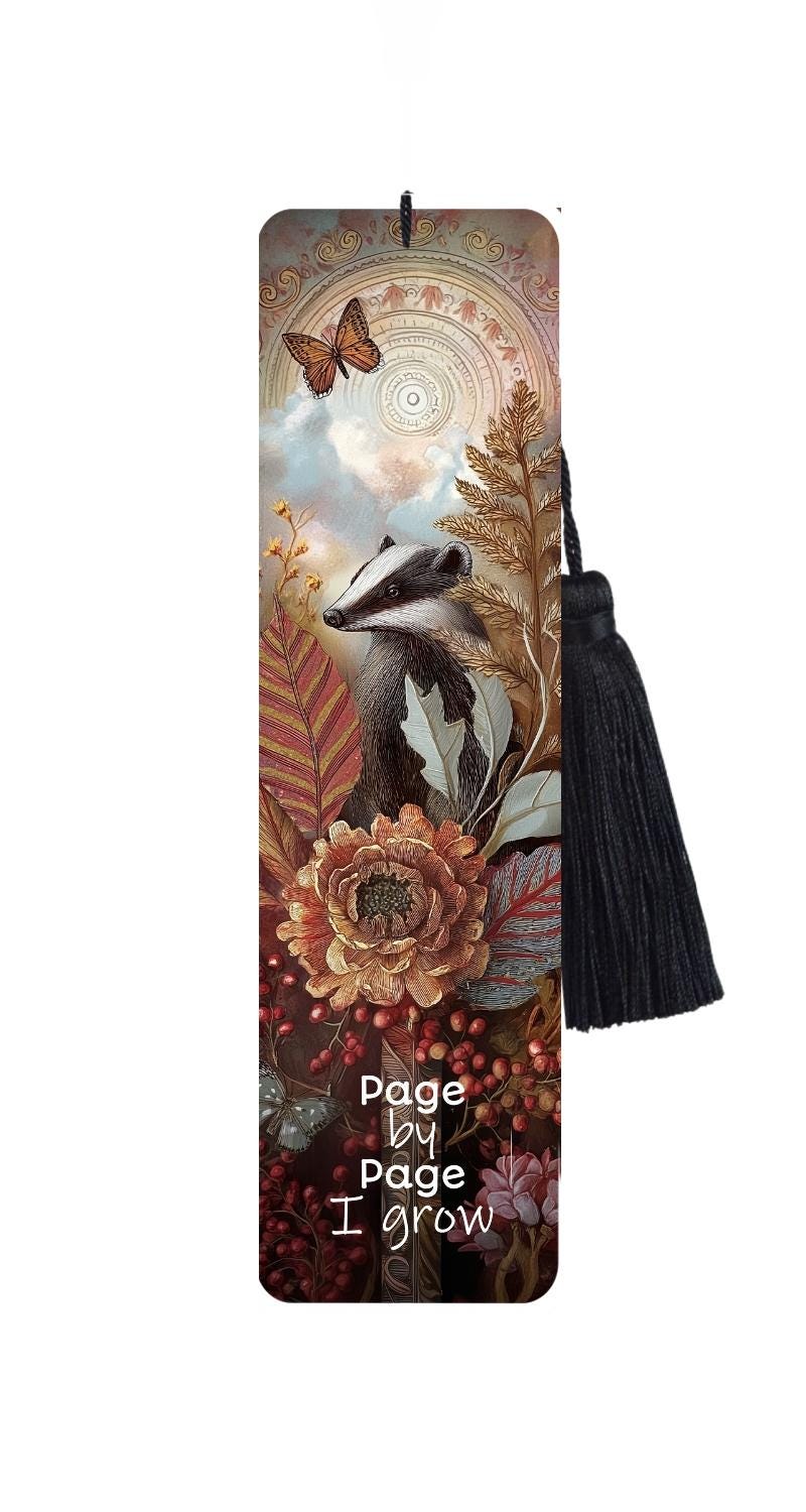 Rustic Badger Metal Bookmark with Tassel: Funny Reader Gift