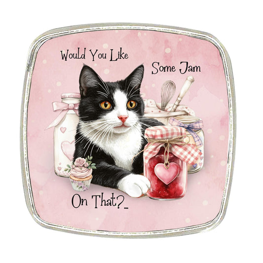 Tuxedo Cat Magnet: Chrome Finish, Shabby Chic Cottage Core