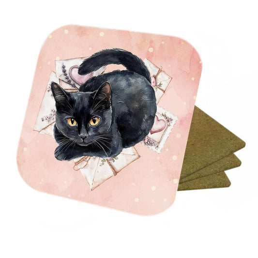 Black Cat Coasters: Cork Backed, Set of 4