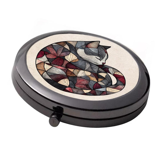 Folkart Cat Compact Mirror - Smoke Black Double Mirror, 7cm