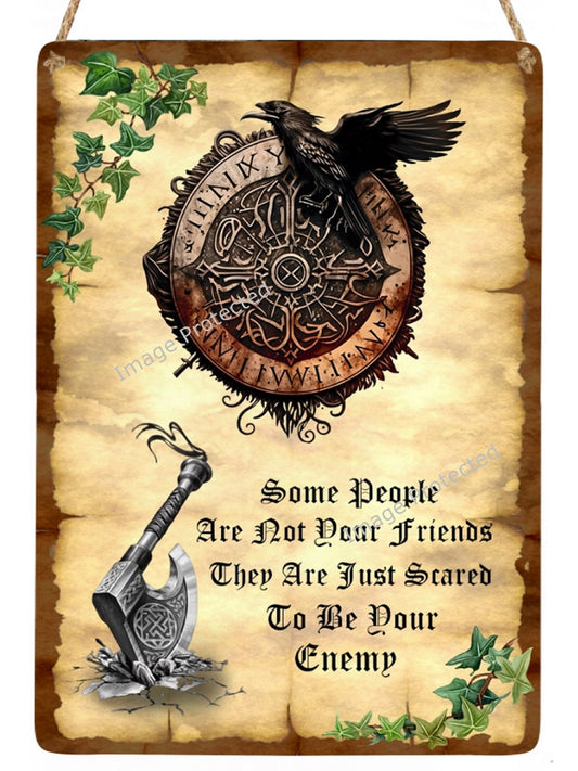 Viking Raven Axe Metal Hanging Sign: Motivational Quote