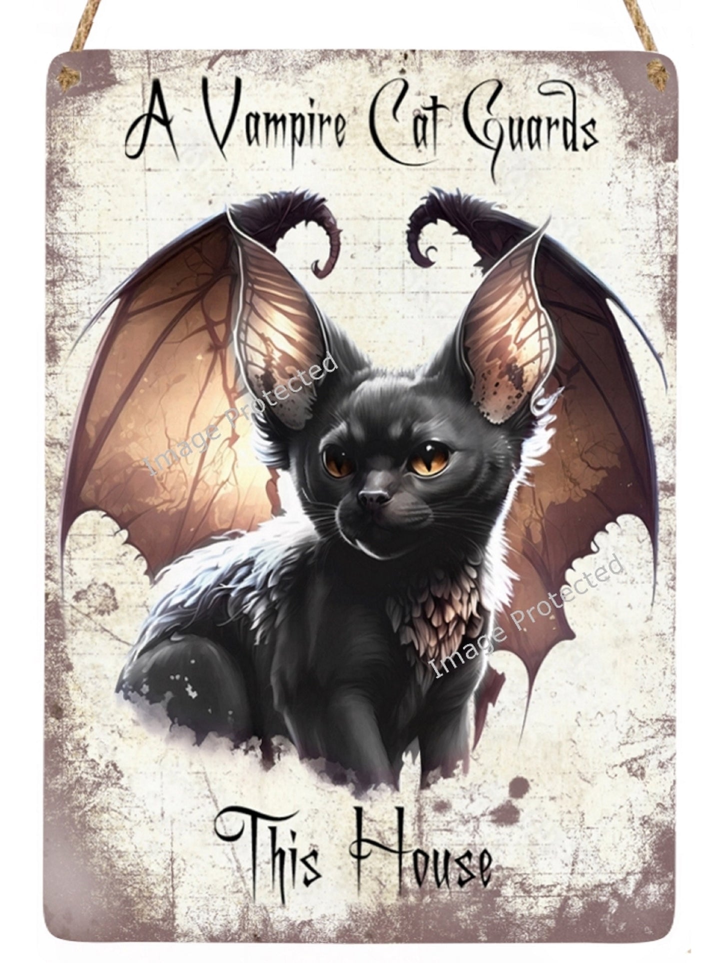 Black Cat Metal Sign - A Vampire Cat Guards This House