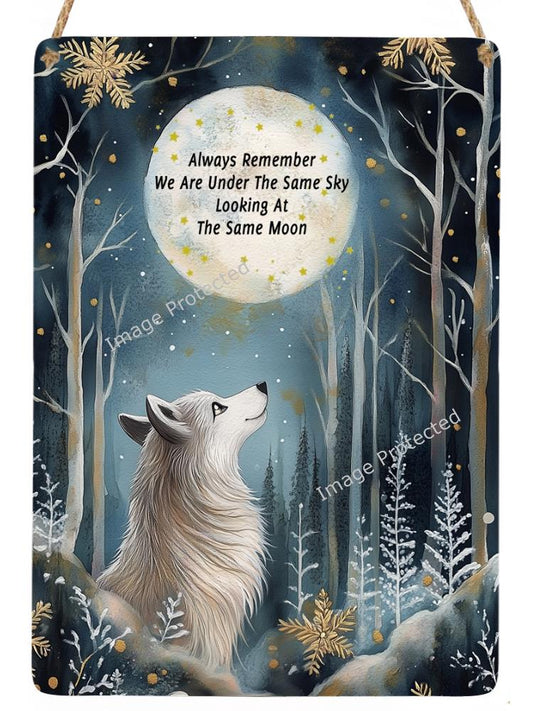 Hanging Metal Sign - Little Wolf - We are all under the same moon...