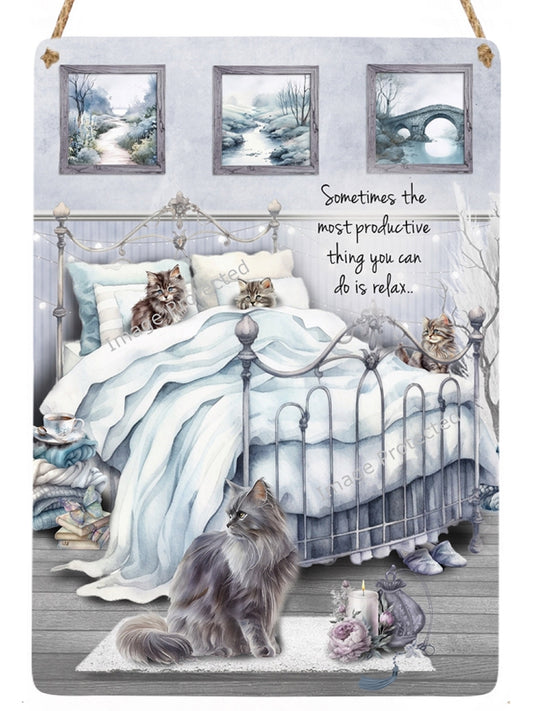 Kitten Metal Sign: Relax Motivational Quote, Cat Art (20cm x 15cm)