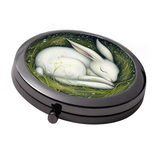 Sleeping Hare Compact Mirror: Smoke Black, Large Double Mirror