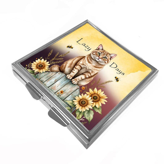 Square Pill/Trinket Box - Ginger Cats - Lazy Days
