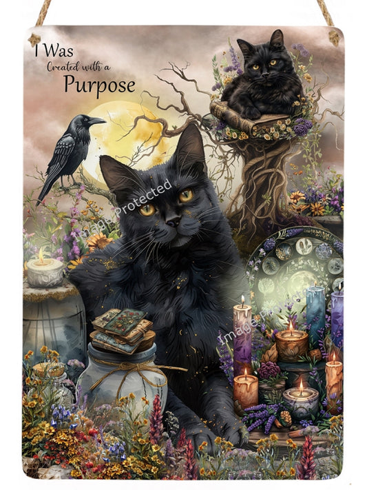 Hanging Black Cat Metal Sign: Whimsical Home Decor
