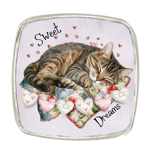 Tabby Cat Magnet: Chrome Finish, Cottage Core Decor (6cm)