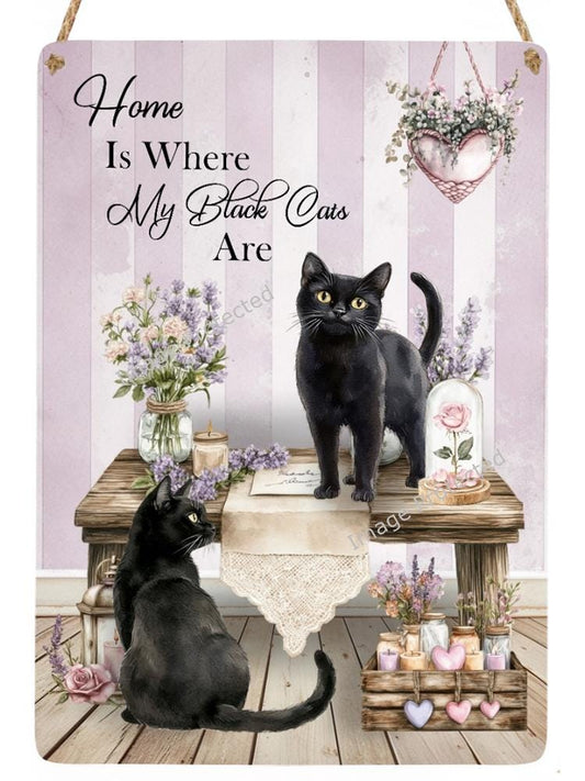 Black Cat Metal Sign: Shabby Chic Cottage Core Home Decor