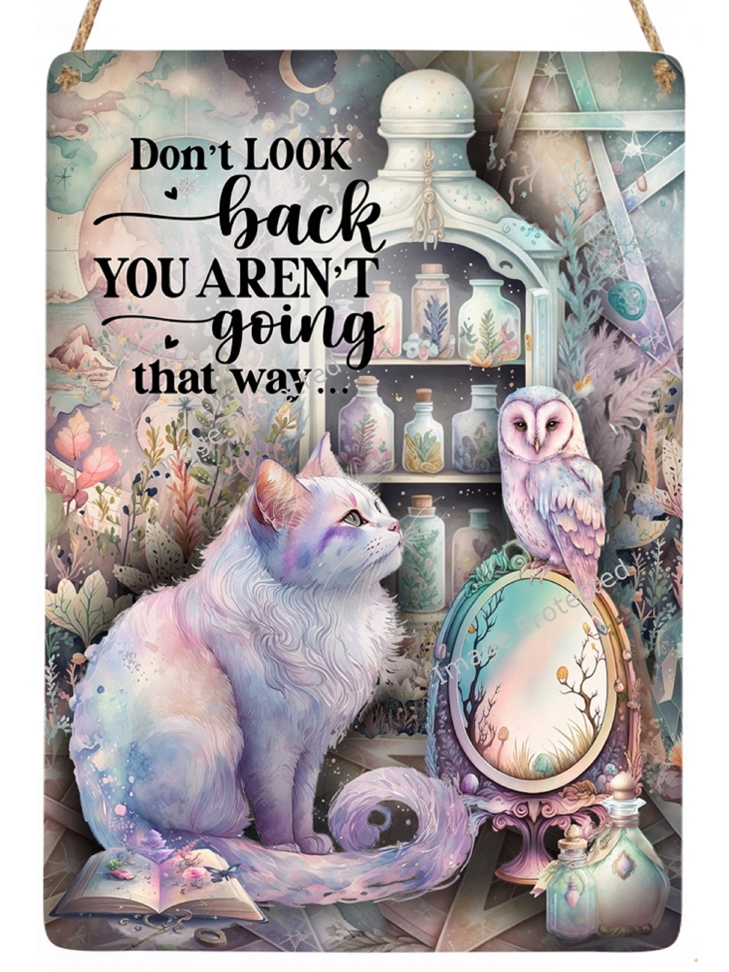 Cat & Owl Metal Sign: Motivational Quote Hanging Decor