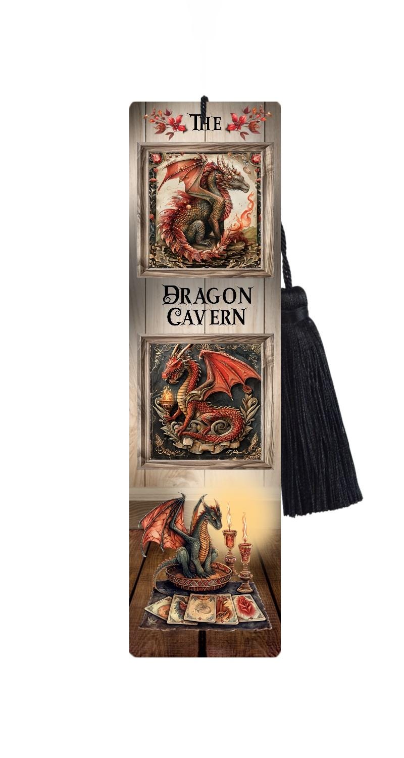 Dragon Cavern Metal Bookmark with Black Tassel