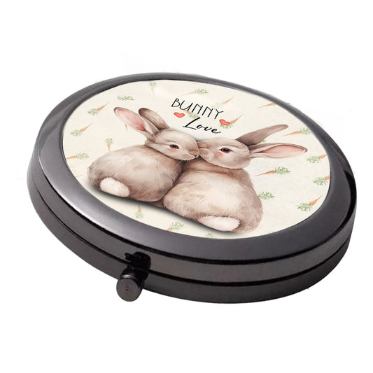 Bunny Love - Smoke Black - Large Double Compact Mirror - Rabbit Mirror