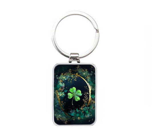 Silver Metal Keyring - Lucky 4 Leaf Clover Keyring