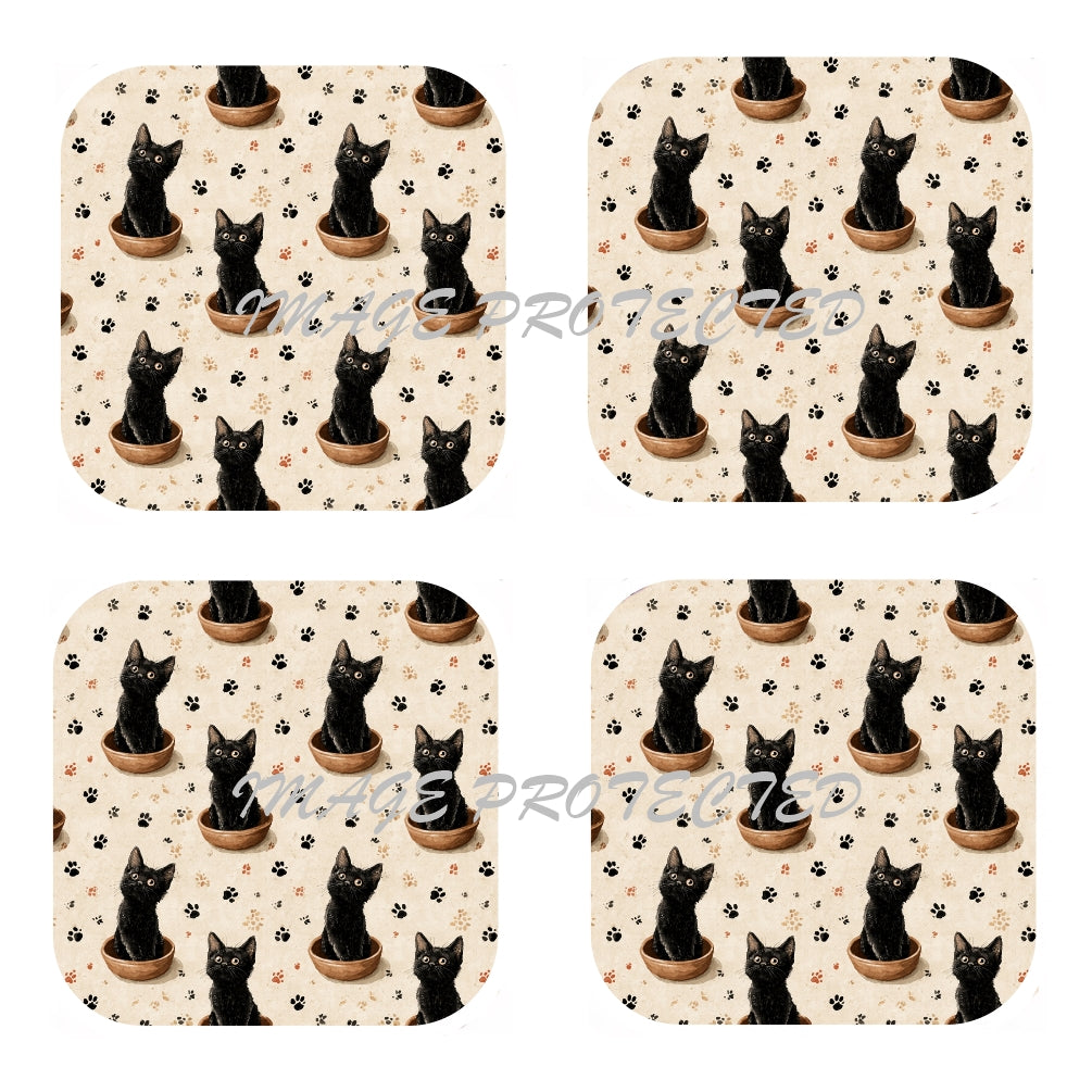 Dinner Time Black Cat Coasters