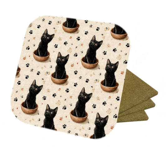 Dinner Time Black Cat Coasters