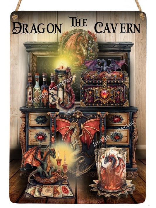 Dragon Cavern Metal Sign: Fantasy Home Decor (20cm x 15cm)