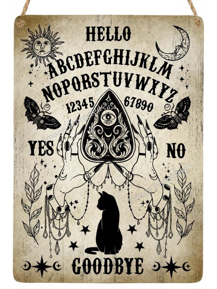 Black Cat Ouija Metal Sign: Handmade Magic Wall Decor (20cm x 15cm)