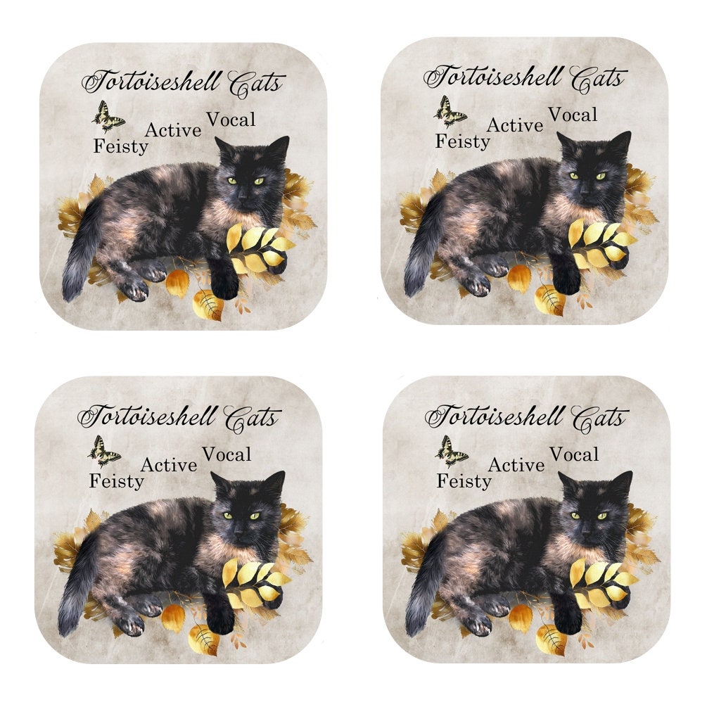 Tortoiseshell Cat Coasters: Cork Backed, Set of 4