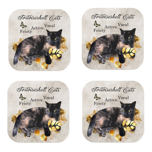 Tortoiseshell Cat Coasters: Cork Backed, Set of 4