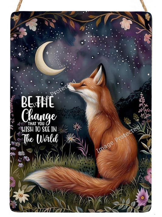 Hanging Metal Sign - Little Fox - Be the change you wish to see in the world...