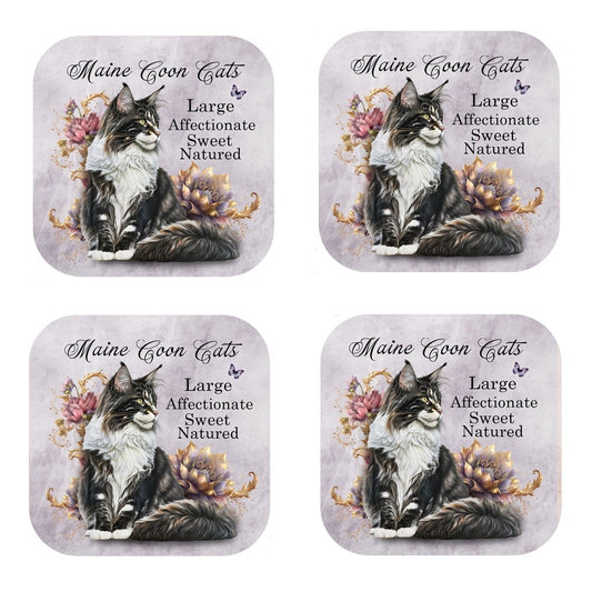 Maine Coon Cat Coasters - Cork Backed, Set of 4
