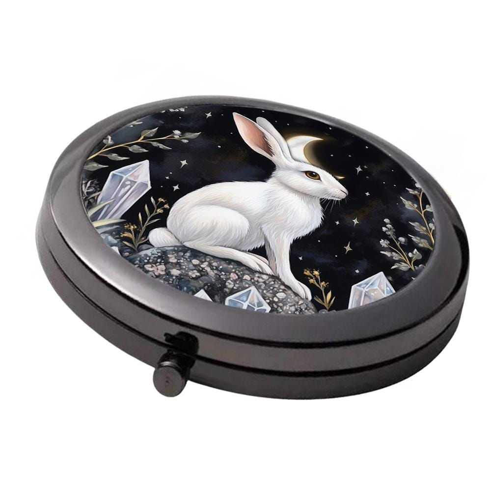 Rabbit & Moon Compact Mirror: Smoke Black Double Mirror