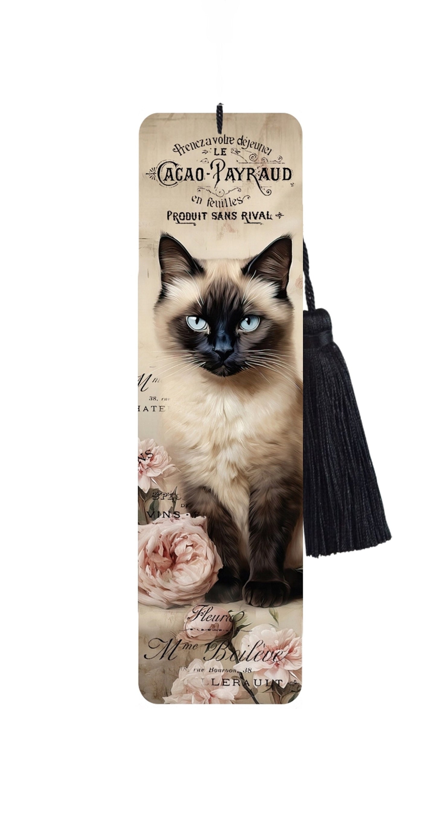 Large Metal Bookmark With Tassel - Vintage Cats - Vintage Siamese cat