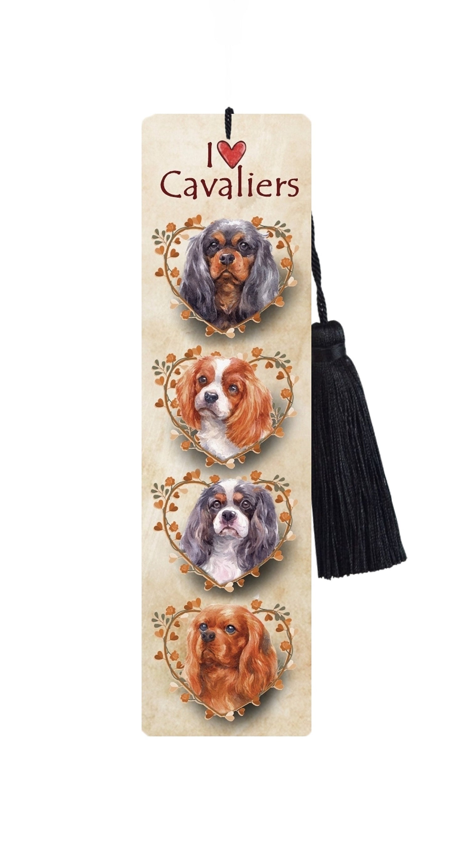 Large Metal Bookmark With Tassel - I Love Cavaliers - Cavalier King Charles Spaniel Book Mark