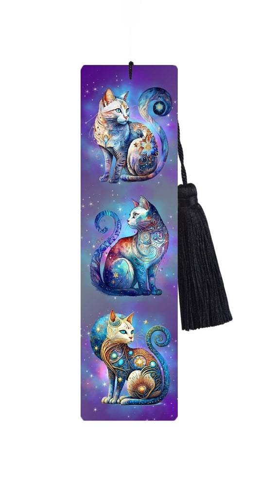 Large Metal Bookmark With Tassel - Celestial Cats - Dusk Cats