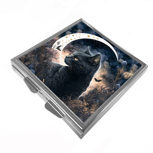 Square Pill/Trinket Box - Black Cat & Moon - Luna