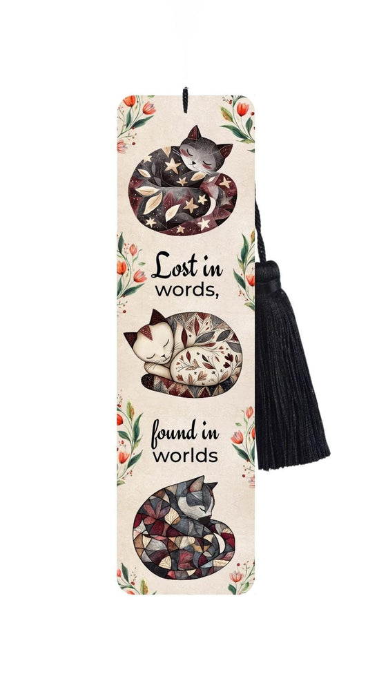 Large Metal Bookmark With Tassel - Folkart Cats