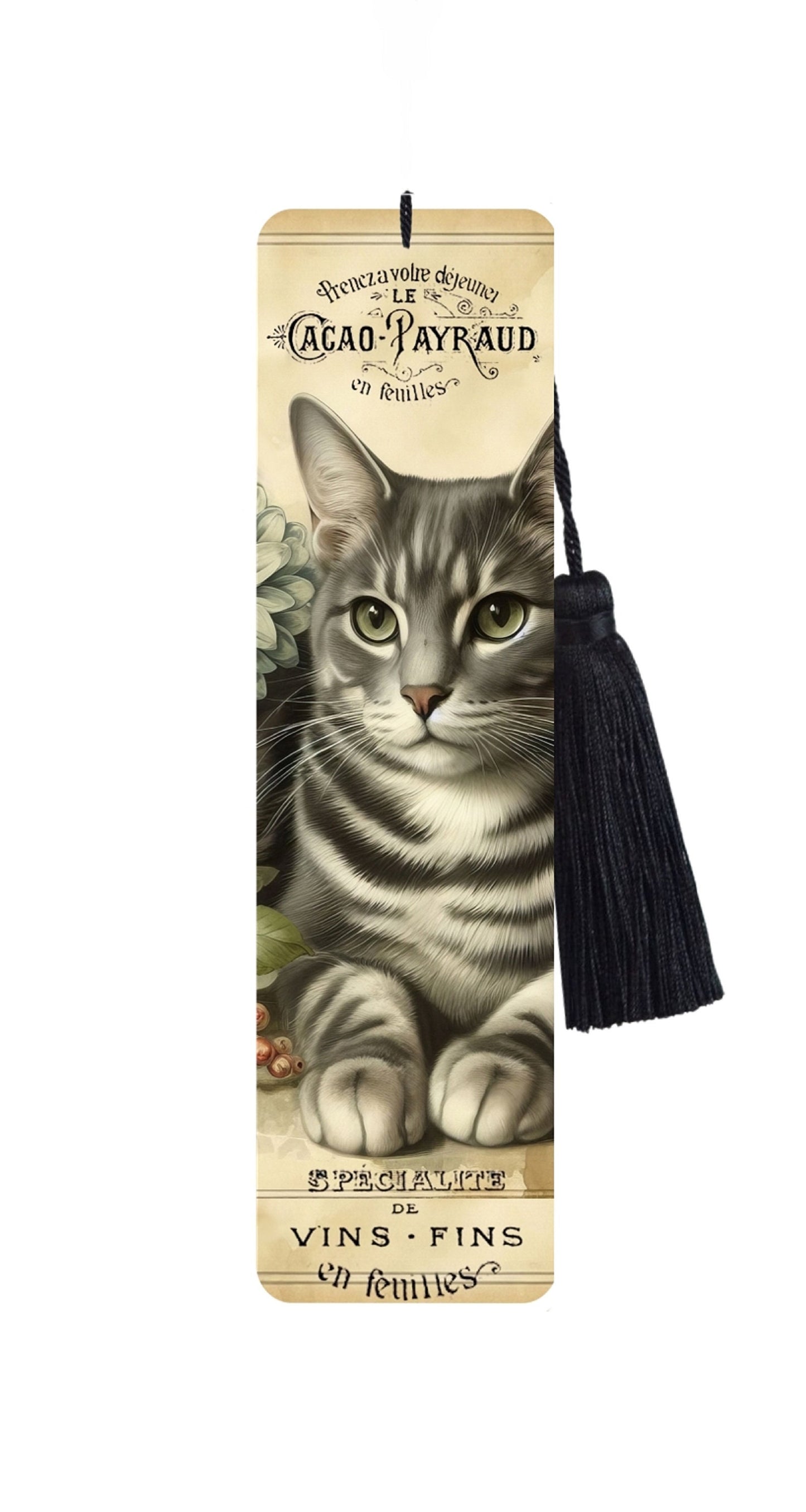 Large Metal Bookmark With Tassel - Vintage Cats - Vintage Grey Tabby Cat