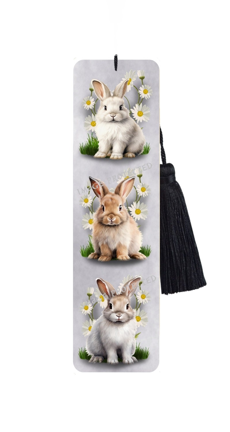 Large Metal Bookmark With Tassel - Bunny Rabbit Bookmark