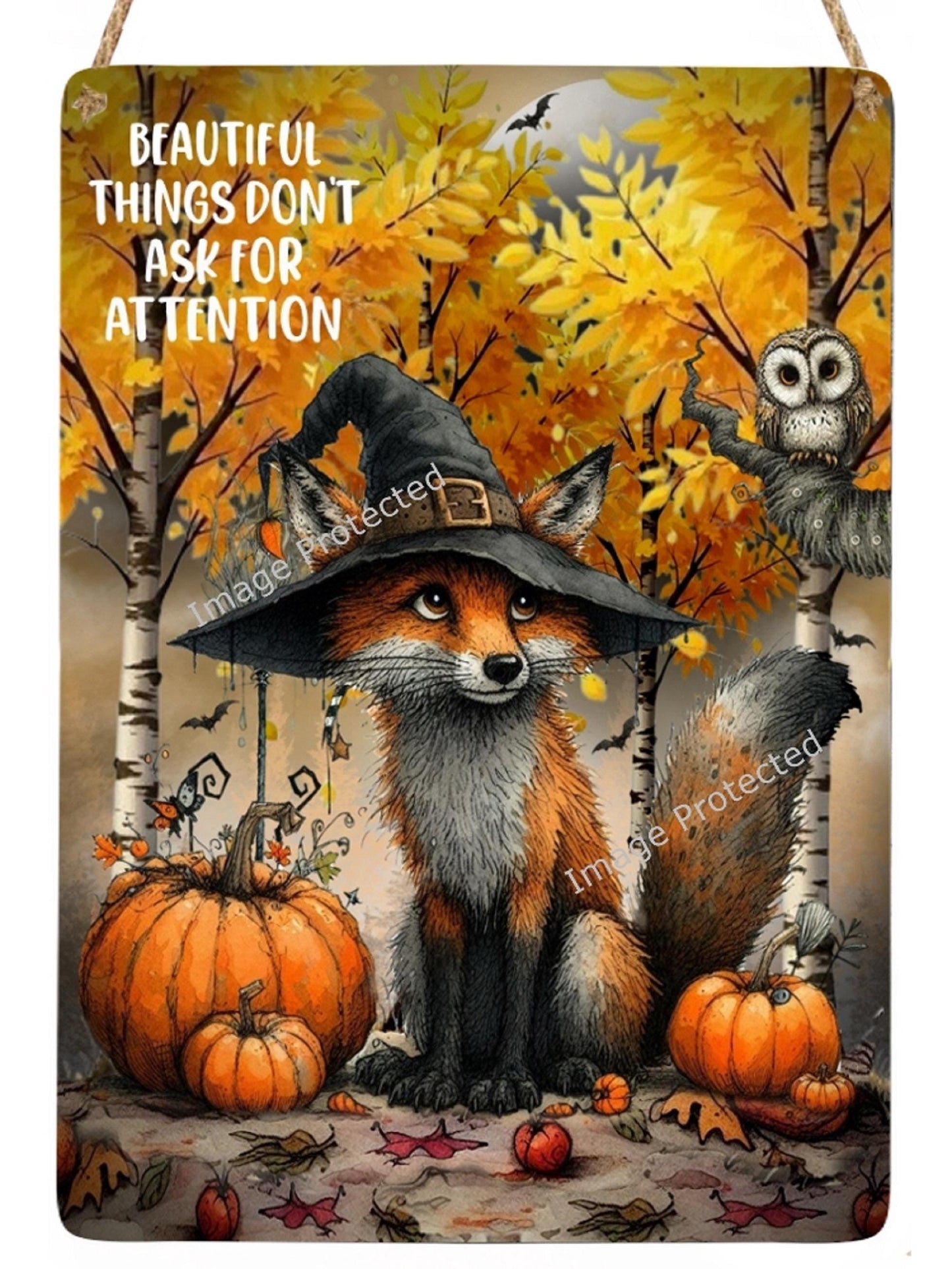 Witch Fox Metal Sign: Autumn Halloween Decor (20cm x 15cm)
