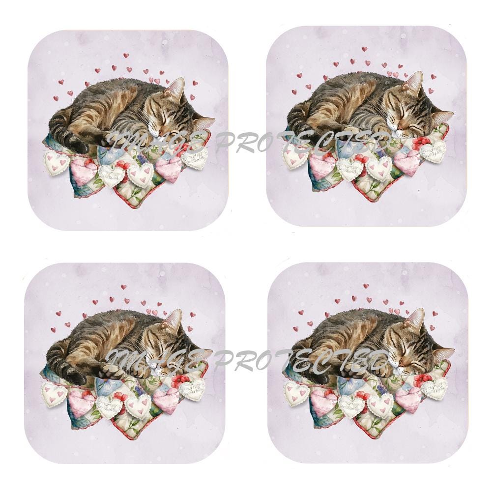 Tabby Cat Coasters: Cork Backed, Set of 4