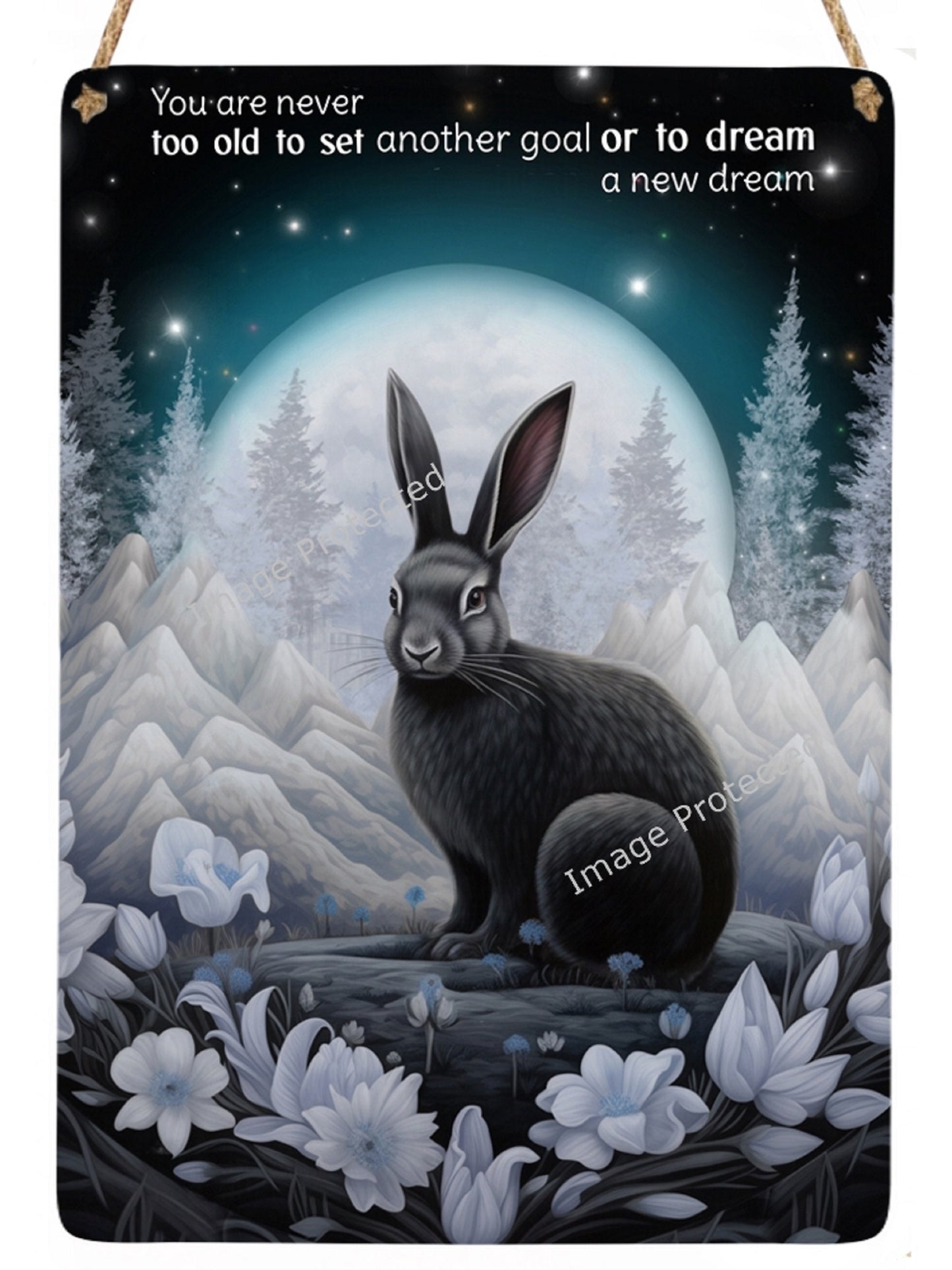 Moonlit Hare Metal Hanging Sign: Motivational Quote, Handmade