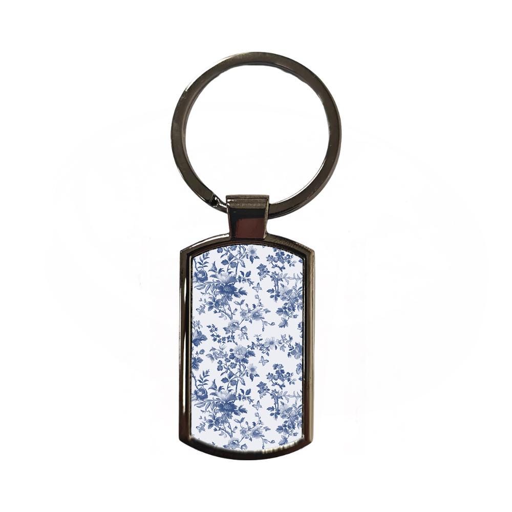 4 Piece Gift Set - Mirror, Magnet, Keyring & Pin Badge - Chinoiserie Blue and White Pattern