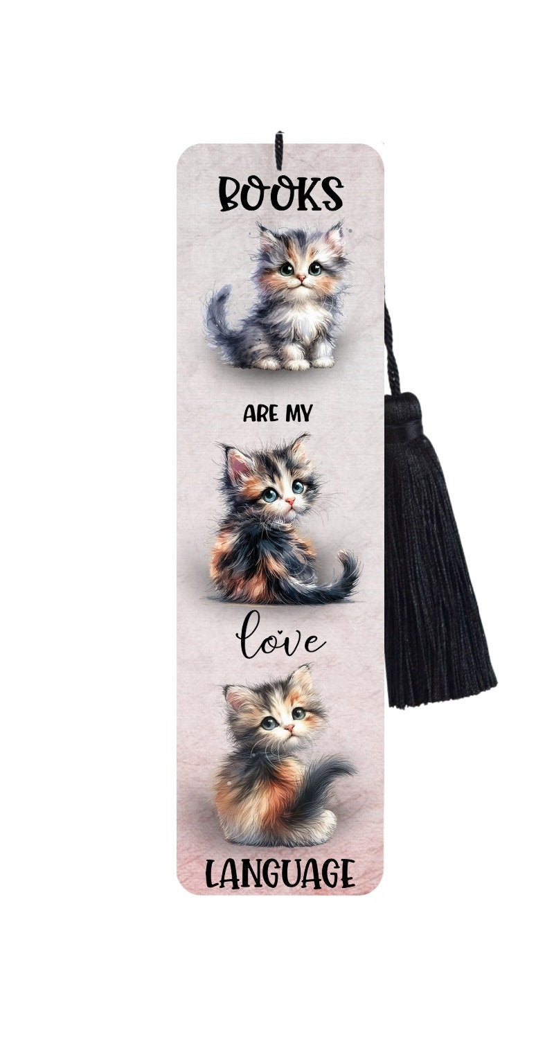 Large Metal Bookmark With Tassel - Books Are My Love Language - Funny cat Bookmark