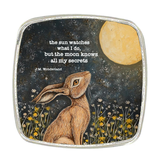 Moongazing Hare Magnet: Chrome Finish Metal Magnet (6cm)