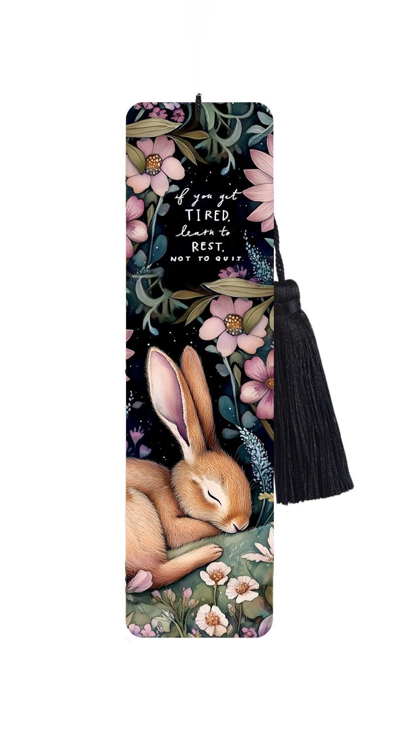 Bunny Rabbit Metal Bookmark with Tassel: Motivational Quote