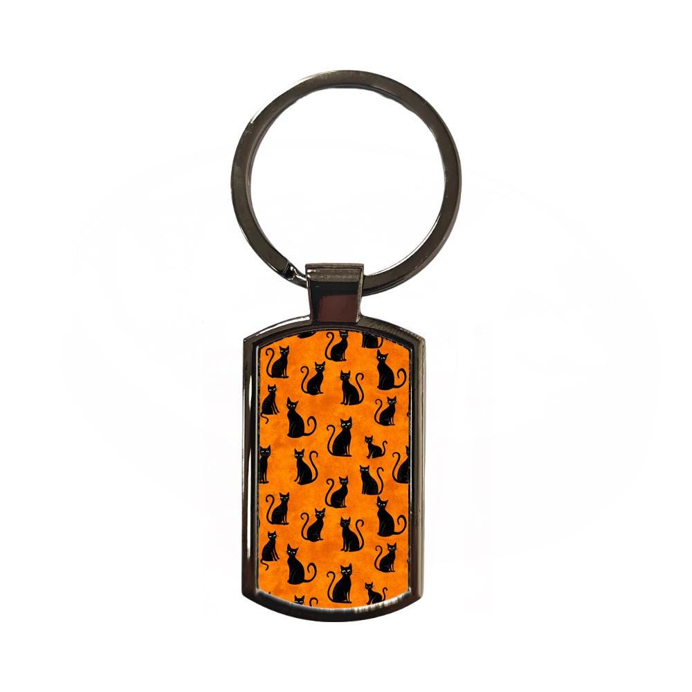 4 Piece Gift Set - Mirror, Magnet, Keyring & Pin Badge - Black and Orange Cats