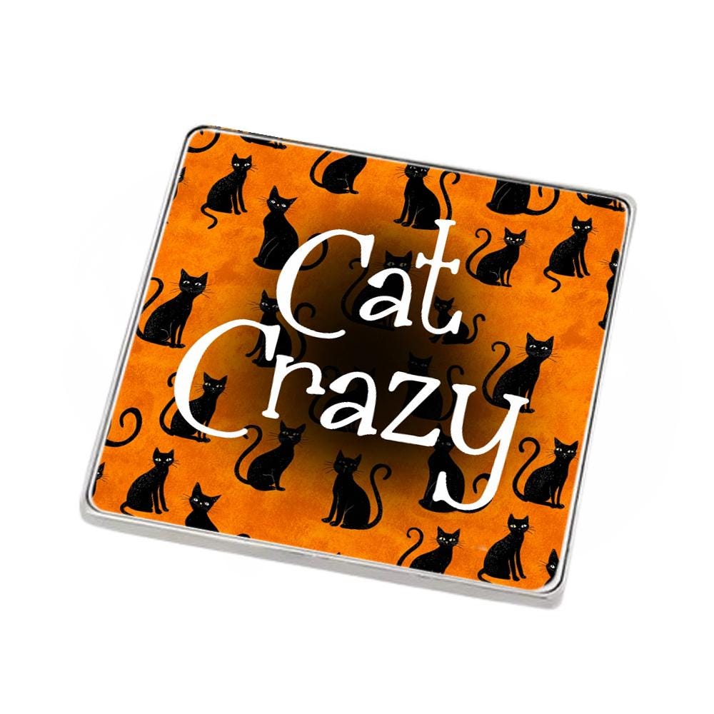 4 Piece Gift Set - Mirror, Magnet, Keyring & Pin Badge - Black and Orange Cats