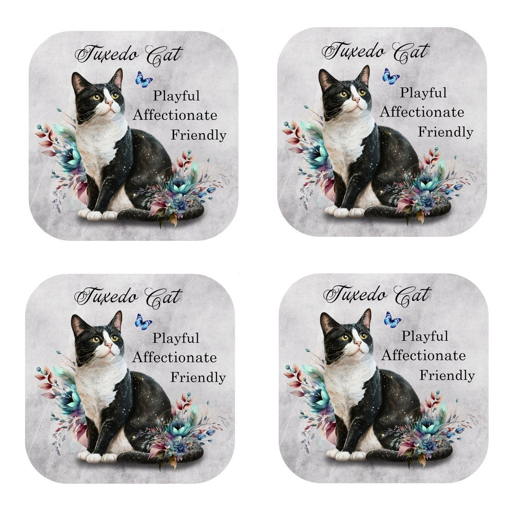 Tuxedo Cat Coasters - Cork Backed - Set of 4