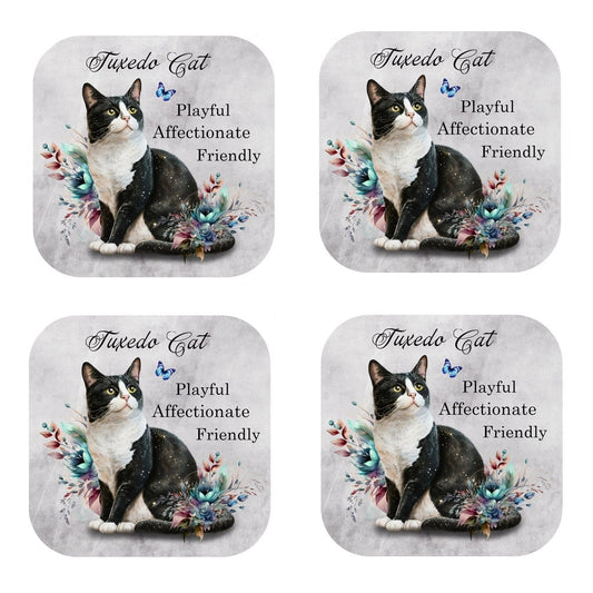 Tuxedo Cat Coasters - Cork Backed - Set of 4