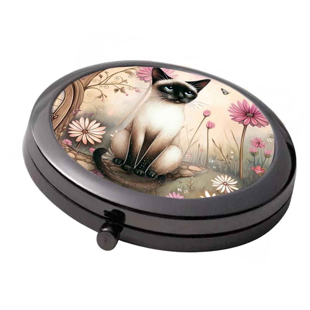 Siamese Cat Compact Mirror - Smoke Black Double Mirror (7cm)