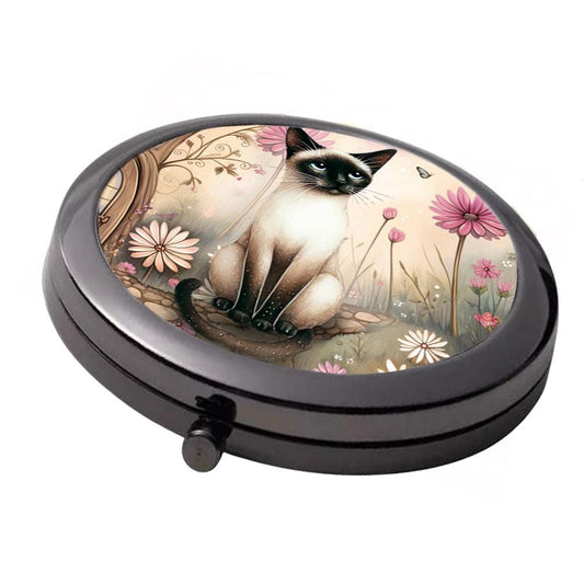 Siamese Cat Compact Mirror - Smoke Black Double Mirror (7cm)