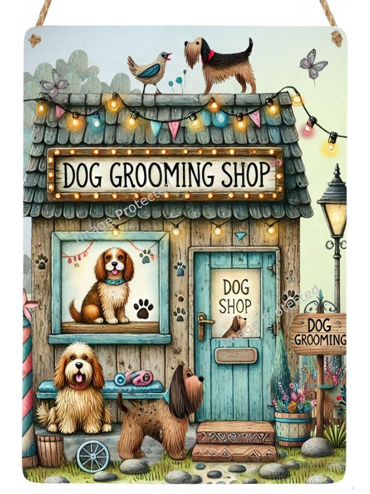 Handmade Dog Grooming Metal Sign: Unique Home Decor (20cm x 15cm)