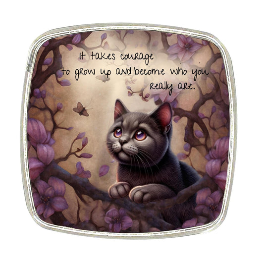 Courage Kitten Magnet: Chrome Finish, Inspirational Quote