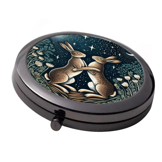 Playful Hares Compact Mirror - Smoke Black Double Mirror